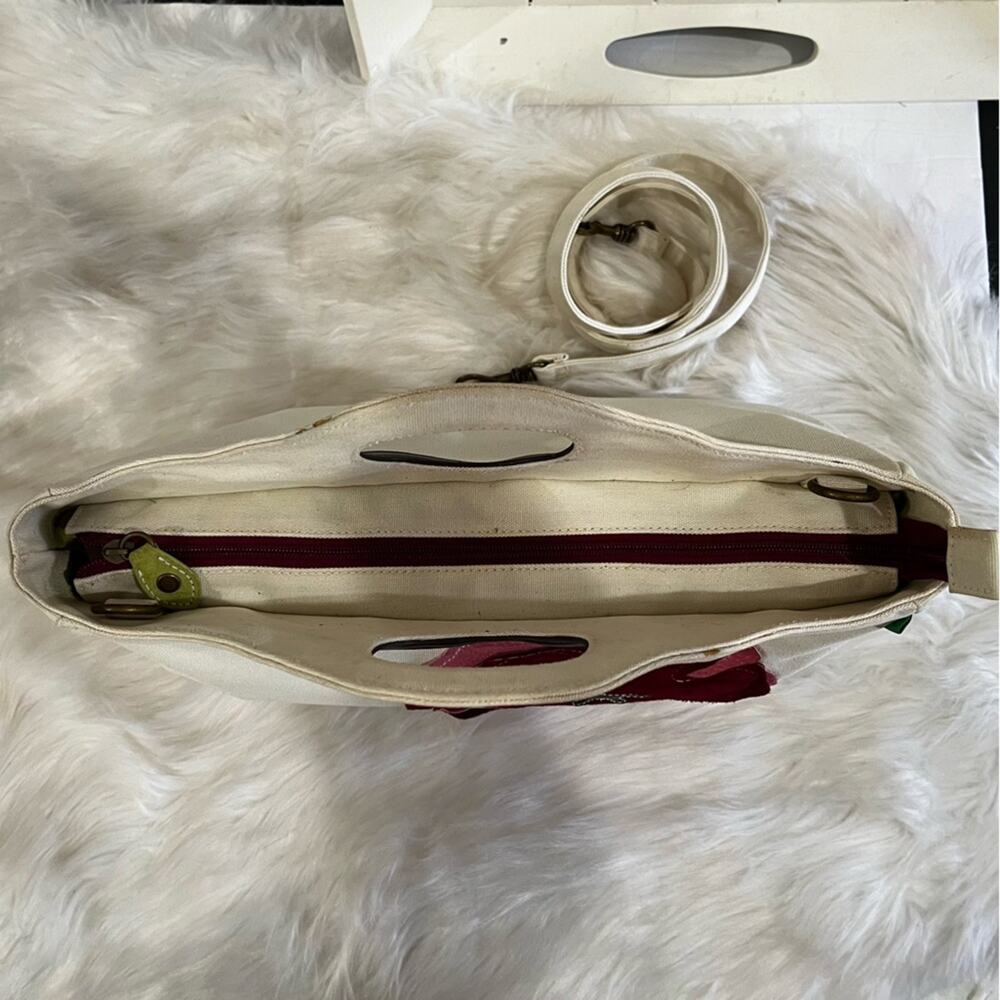 NEW Benetton Classic City Traveler Flower Crossbody Handbag Cotton Suede Leather - Picture 14 of 16